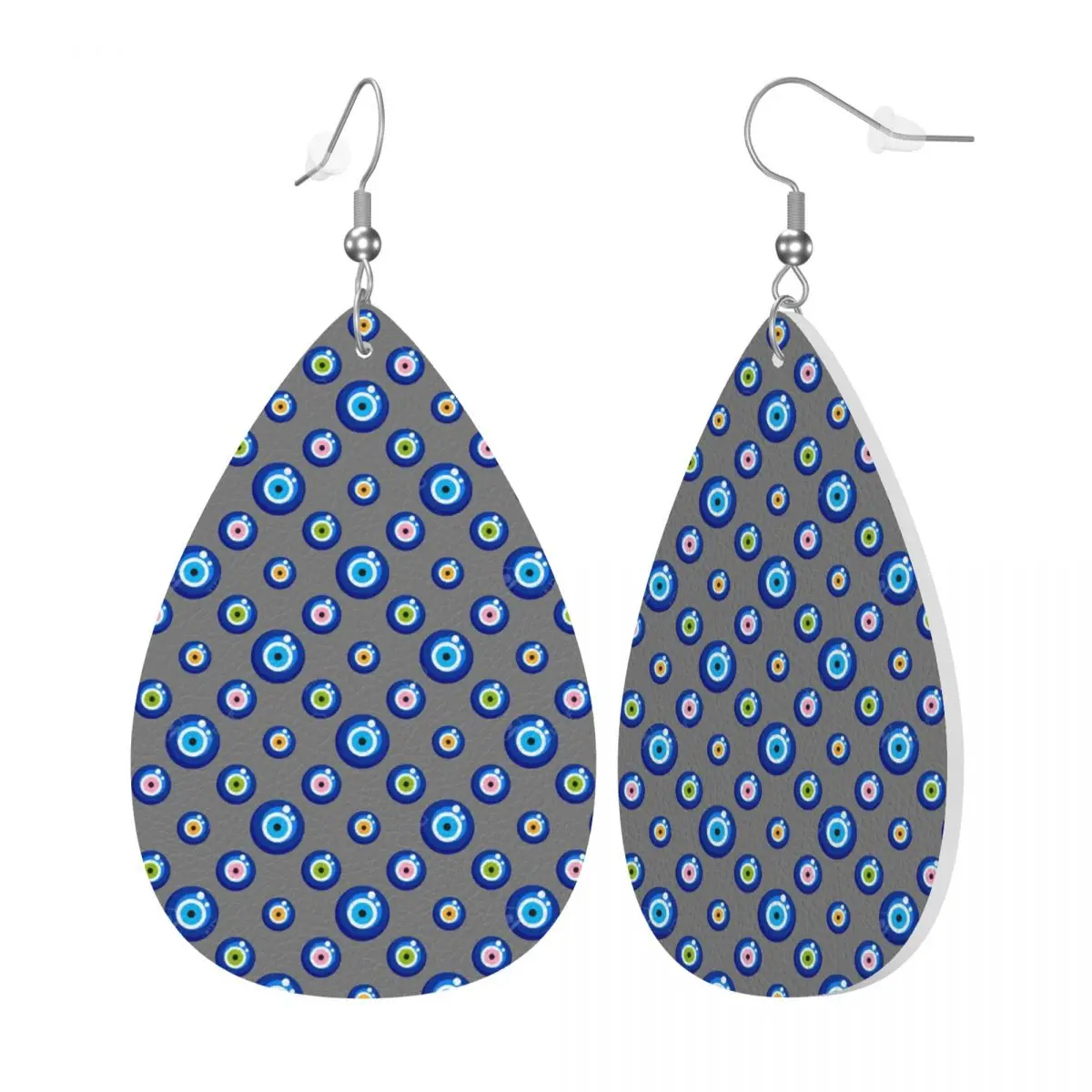 Custom Seamless Pattern Leather Teardrop Earrings Personalized For Hamsa Lucky Charm Jewelry Accessories For Valentine's Day