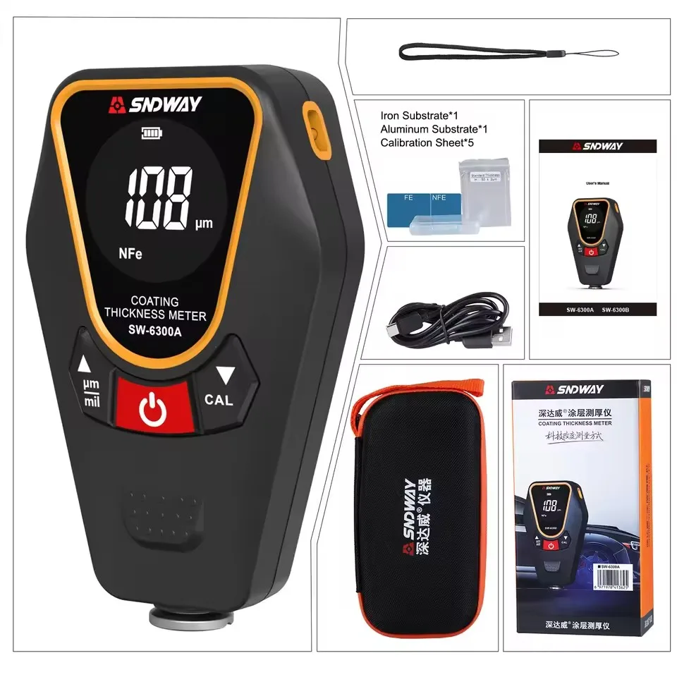SNDWAY SW-6300A Car Paint Coating Thickness Gauge 0-1200um High Precision Automotive Paint Film Thickness Tester Measuring