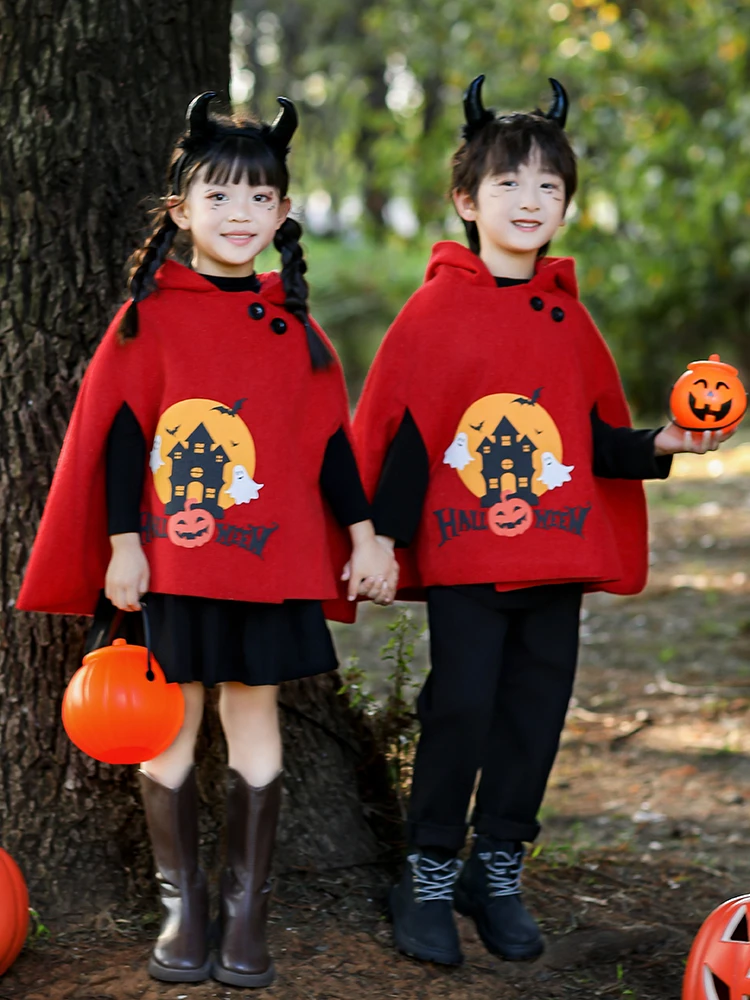 Robe magique d'halloween pour garçons et filles, tenue de sorcière chauve-souris rouge, vêtements de spectacle sur scène tendance, nouvelle collection