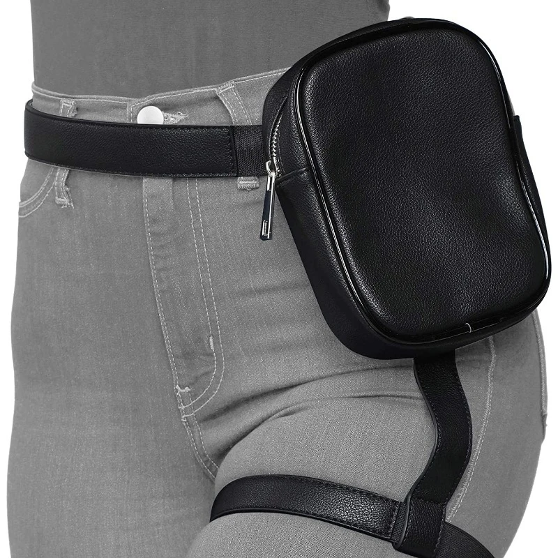 Adjustable Waist Leg Belt Pu Leather Bag Strap Satchel Zipper Leg Simplicity Thigh Hip Bag Girdle Belt Tight-Fitting Purse