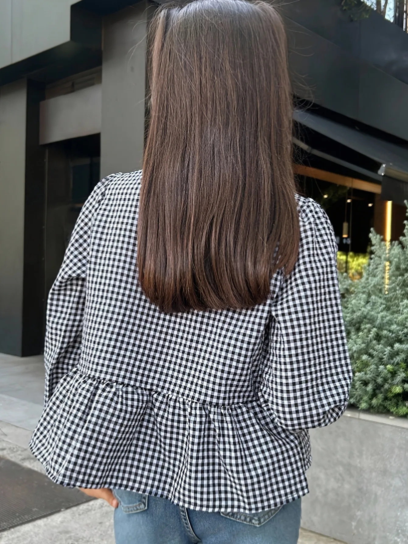 Kids Girls Long Sleeve Shirt, Black White Checkered Bow Decor Peplum Blouse Holiday Casual Outfit