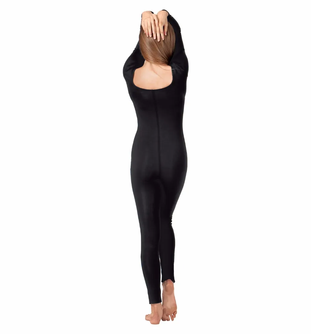 Adult Women Nylon Spandex Unitard Unisex Long Sleeve Yoga Jumpsuit Costume Scoop Neck Basic One-piece Bodysuit Plus Size Fitness