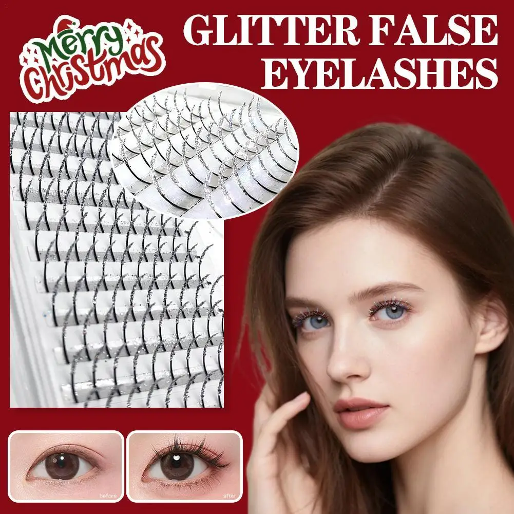 9–14 mm Weihnachts-Silber-Glitzer, falsche Wimpern, Diamant-Fee-Pfropfen, Silberpulver, einzelner Haarglitter, 120 Stück