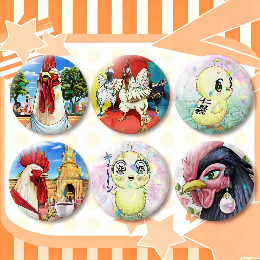 Rooster Fighter Manga Anime  25mm 32mm 44mm 58mm 75mm Brooches Badges Pins for Accessories Gift