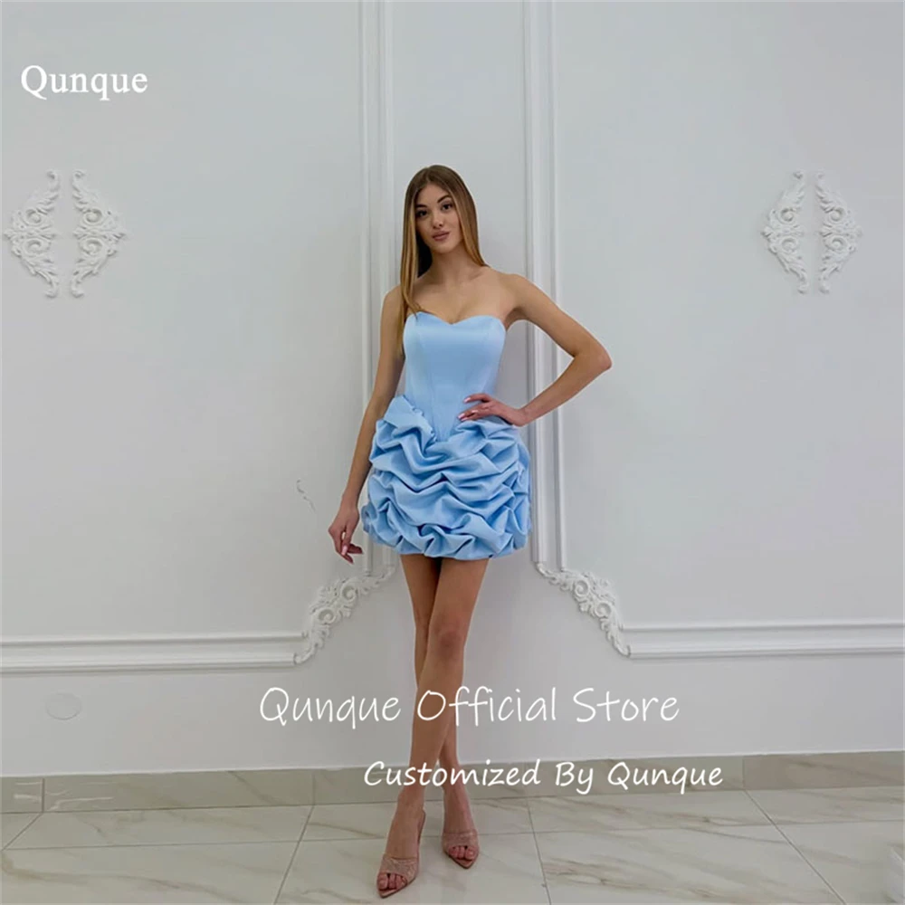 

Qunque High End 3D Tiered Ruched Drom Dresses Sweetheart Pleated Homecoming Dresses Satin Mini A Line Party Gowns Customized