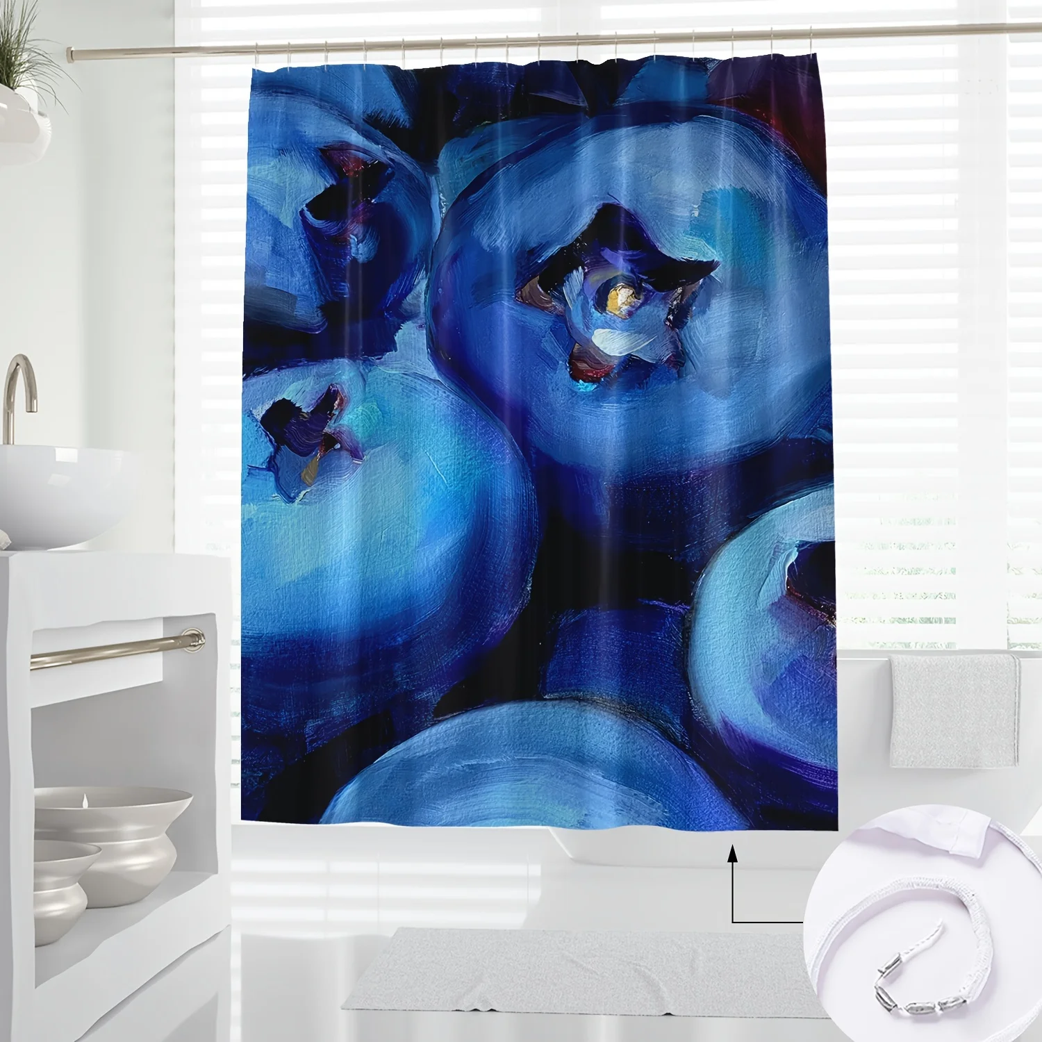 

1pc Retro Cartoon Blueberry Bath Curtain - High Quality Polyester Shower Curtain with Hooks, Vibrant Digital Print Artistic Bath