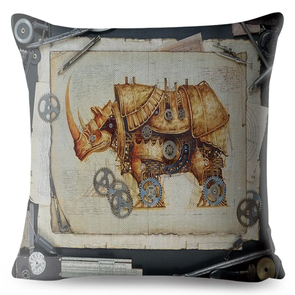 Steampunk Mechanical Animal Cushion Covers Home Decoration Pillow Case Sofa Dog Cat case Linen  Cover 45*45cm