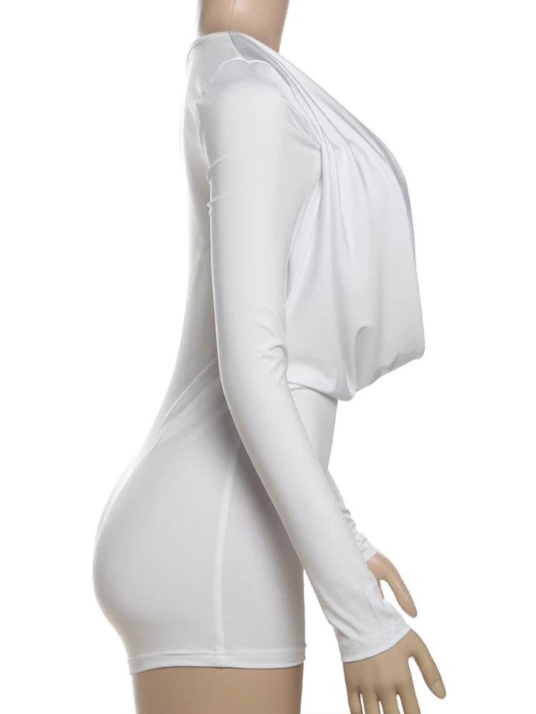 Sisterlinda Playsuits mit schwingendem Ausschnitt für Damen, einfarbig, mit Metalleinsatz, Ausschnitt, volle Ärmel, Stretch, sexy, schmal geschnitten, schick, trendige Clubwear – Detail 8