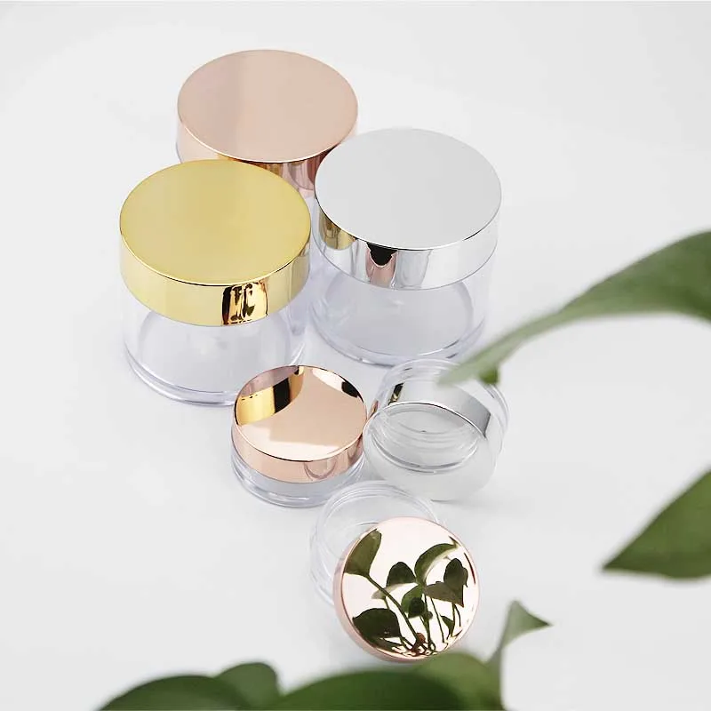 20/30/50 szt. 60g Plastikowe Puste Przezroczyste Słoiczki na Brokat do Paznokci z Pokrywką w Kolorze Różowego Złota, Pojemniki na Kosmetyki, Kremy i Pudry Sypkie