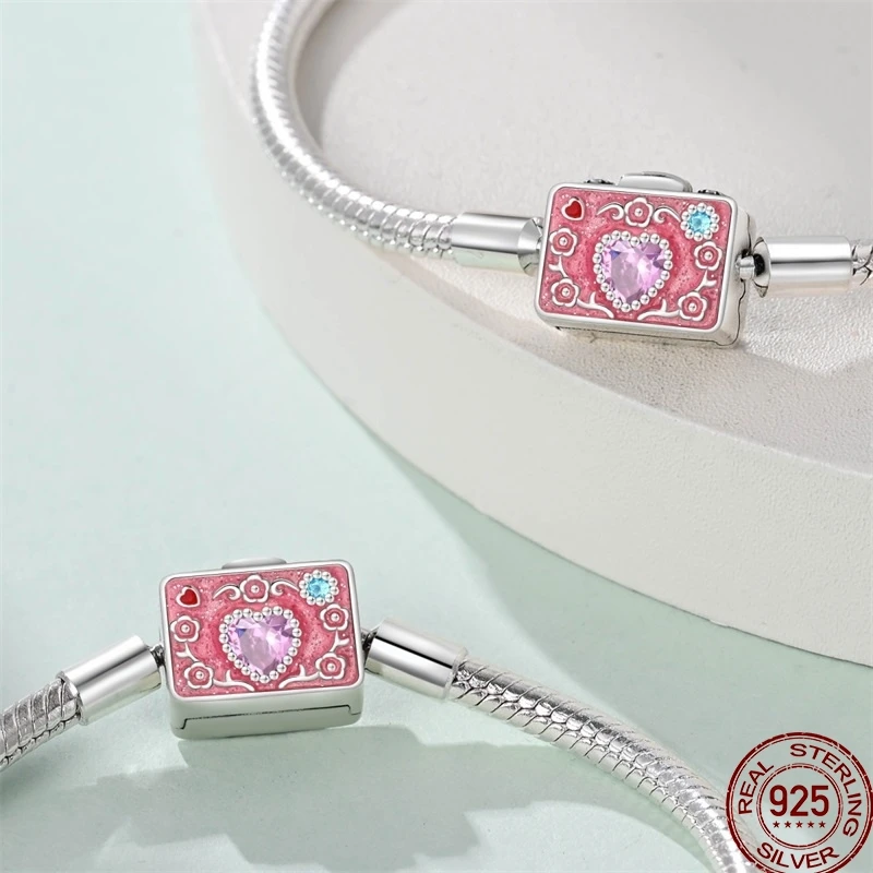 925 Sterling Silver Colorful Beaded Bracelet Women\'s Original Love Bowknot Rose Bracelet Diy Jewelry Gift Anniversary
