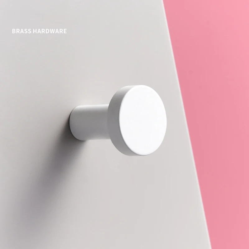 Brass Matt White Round Cabinet Handles Wardrobe Drawer Knobs Kids' Room Indoor Kitchen Hallway Wall Clothes Hook