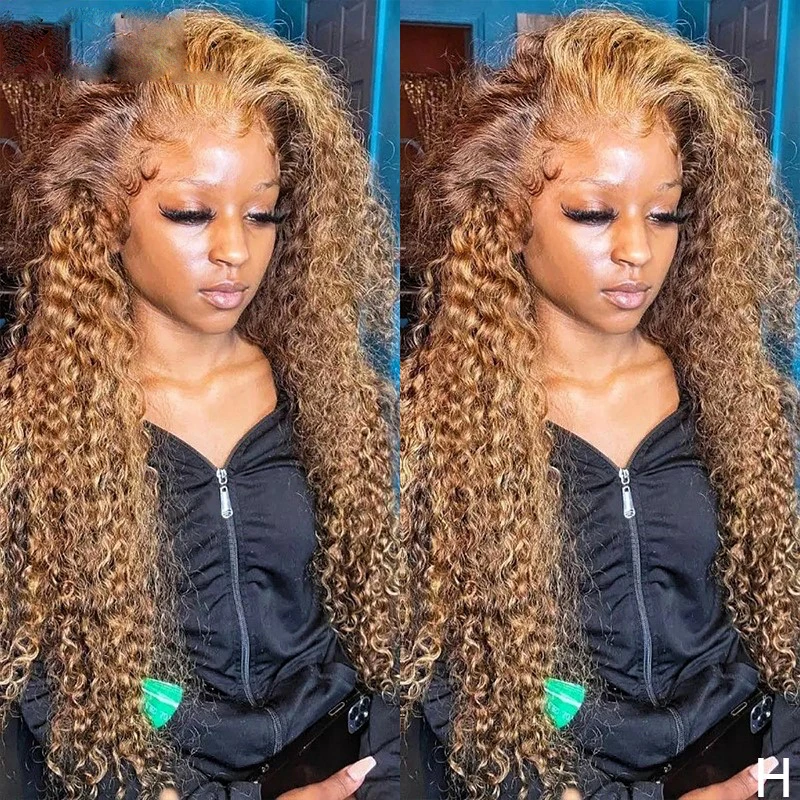 Peluca resaltada 13x4 13x6, pelucas de cabello humano para mujeres, onda de agua HD, peluca Frontal de encaje de densidad 250, pelucas frontales de encaje rubio miel rizado