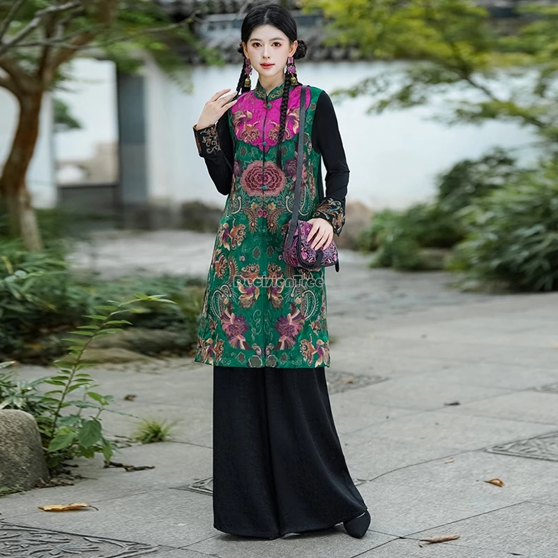 جديد لخريف وشتاء 2025 على الطراز الوطني الصيني بياقة واقفة بدون أكمام سترة طويلة غير رسمية معطف فضفاض يومي سترة بلوزة T1 #5