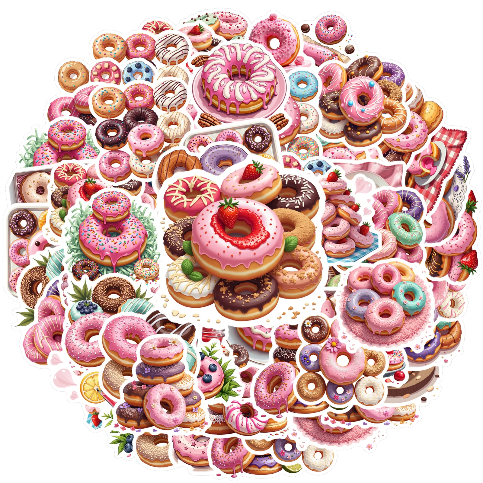 35-100pcs Sweet Donut Stickers Cute Stickers Aesthetic Kawaii Diy Travel Luggage Fridge Decal Graffiti Sticker