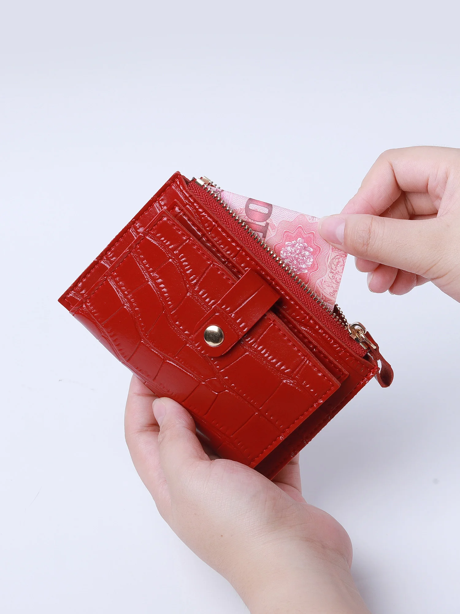 Mini Minimalistischer PU-Leder Kartenhalter für Damen, Stilvolles Krokodilmuster, Kreditkartenhalter, Kleine und Tragbare Geldbörse mit Reißverschluss – Detail 2