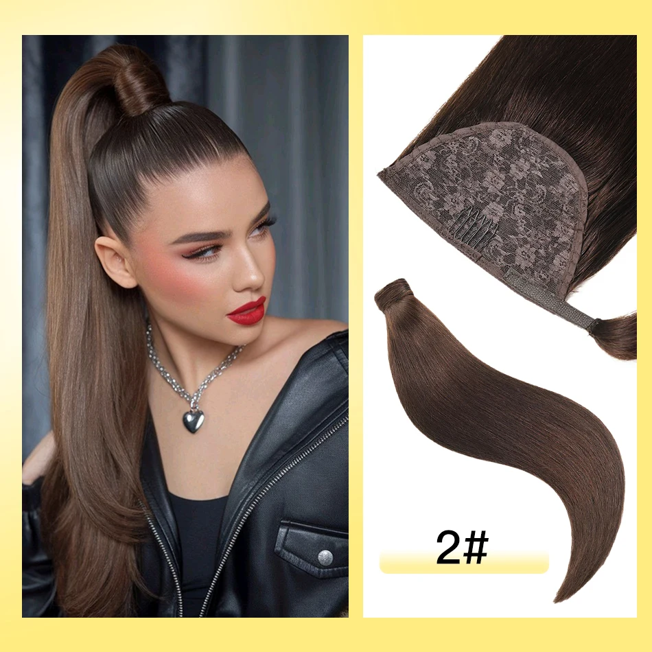 

Wrap Around Ponytail Extension Human Hair Brown Ponytail Extensions Real Remy Hair Long Straight Clip in Human Hair Ponytail