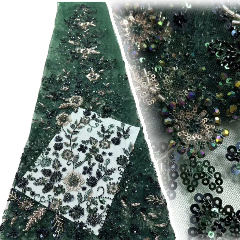 

Высокое качество, 5 ярдов, африканское сетчатое кружево с блестками, африканская кружевная ткань, расшитая бисером, нигерийская французская тюль, кружевная ткань для свадьбы 1331