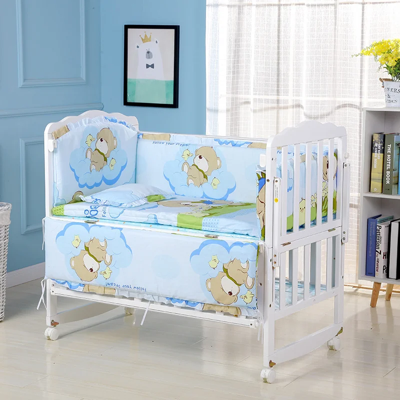 5pcs/set Infant Bedding Set Cotton Newborn Baby Crib Bumpers Safety Bed Fence Protector Baby Room Decor Bedding Bumpers