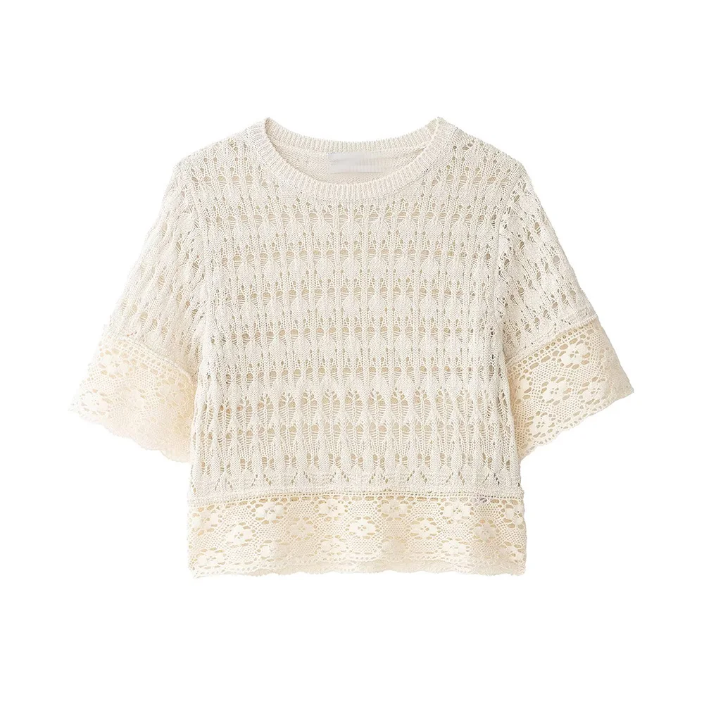 

Женский летний свитер 2026: Новинка, модный ажурный вязаный джемпер с коротким рукавом, ретро-стиль, круглый вырез, универсальный повседневный пуловер, шикарный топ