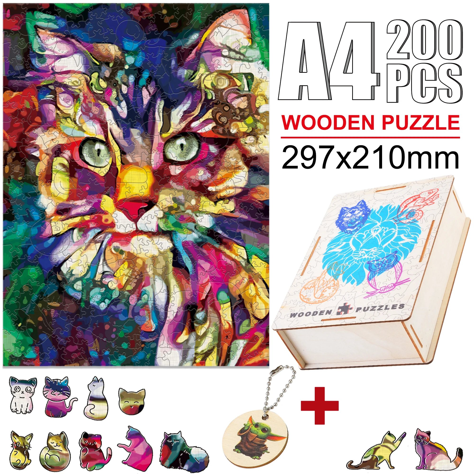 Superb Wooden Kitty Puzzles For Kids Adults Brightly Colored Wooden Animal Puzzles Challenging Intellectual Toy Festival Gifts