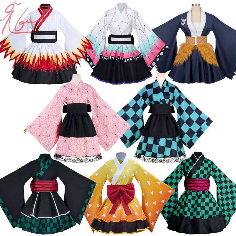 Maid Dress Anime Kimono Cosplay Full Set Uniform Shirt Woman Kamado Nezuko Kochou Shinobu Kanao Tanjiro