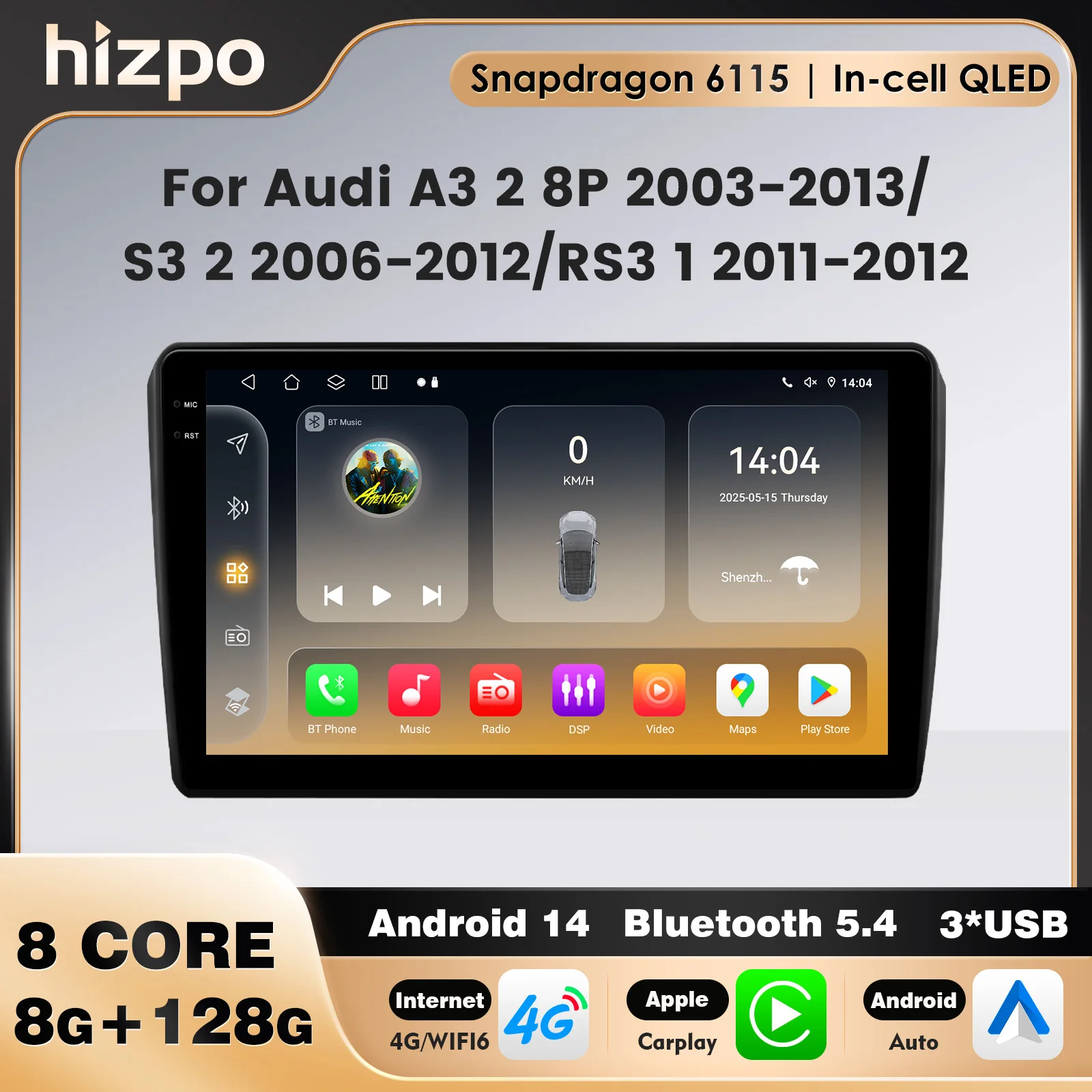 

HIZPO Wireless Carplay For Audi A3 2 8P 2003-2013/ S3 2 2006-2012/ RS3 1 2011-2012 Car Multimedia Player Android Auto GPS Stereo