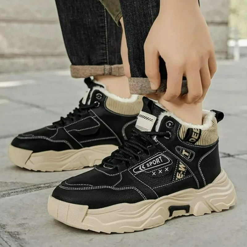 Men Winter Snow Boots High Top Fleece Lined Anti Slip Rubber Sole Casual Outdoor Work Ankle Shoes Warm Insulated Waterproof