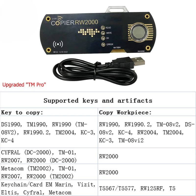 RW2000 TM RFID Duplicator Copiers and Touch Memory Keys RW1990 TM1990 iButton Copy 125KHz T5577 EM4305 EM4100 Keys Tag Cards