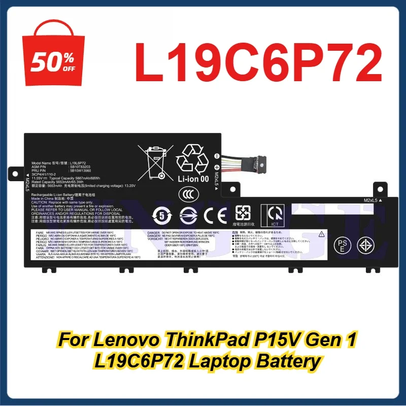 

5800mAh 68Wh L19C6P72 L19L6P72 5B10W13961 SB10T83204 Laptop Battery for Lenovo ThinkPad P15v 20TQ 20TR T15p 20TN 20TM Gen 1