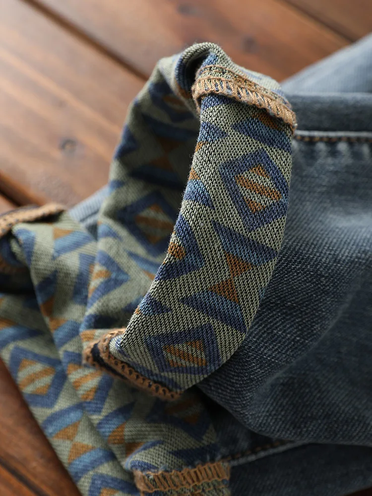 Summer light blue jeans, men's stretch small feet, washed watercolor base, printed small feet, nine inch length pants