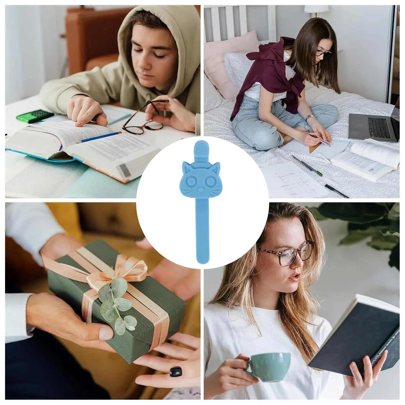 고양이 책갈피 자석 실리콘 홀더 도구 청소년을위한 동물 책갈피 교사 독서 애호가 소설 만화 요리책 문서