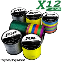 JOF X12 1000-100M Braided Fishing Line 12 Strands MultiColor Multifilament Saltwater Carp PE Line 25/30/39/50/65/77/92/120LB