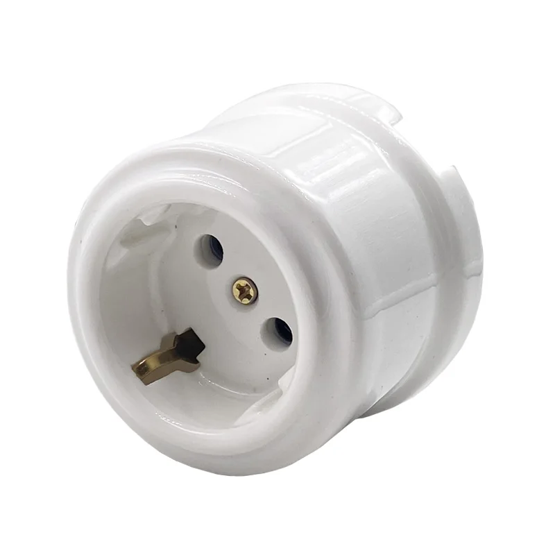 High Quality Wall Light Retro Ceramic Knob Rotary Switch EU Socket White