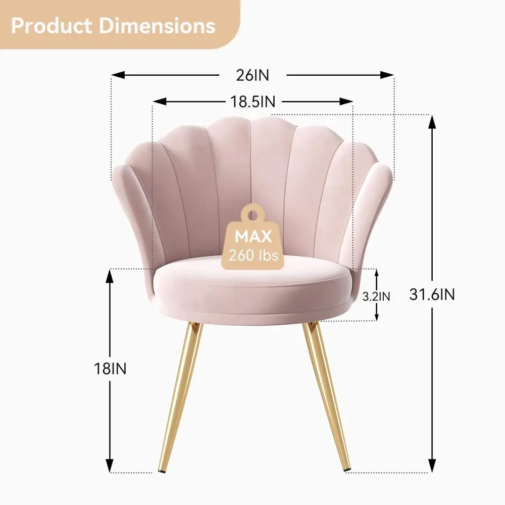 

Accent Chair with Gold Metal Legs, Vanity Chair for Makeup Room, Upholstered Guest Chair for Living Room, for Bedroom, Light Pi