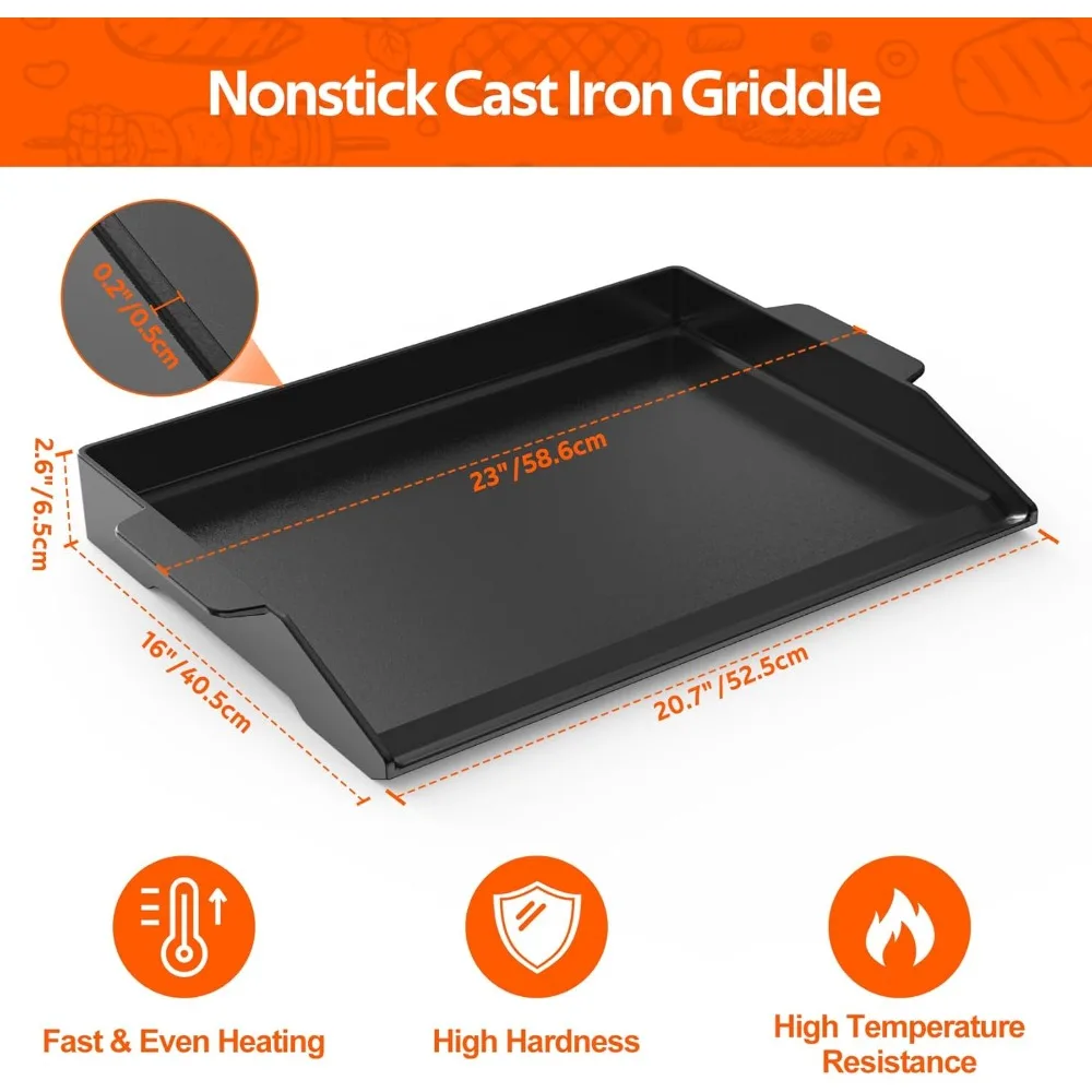 

Universal Cast Iron Cooking Griddle, Pre-Seasoned Nonstick Coating Griddle Flat Top Grill Plate with Extra High Sidewalls
