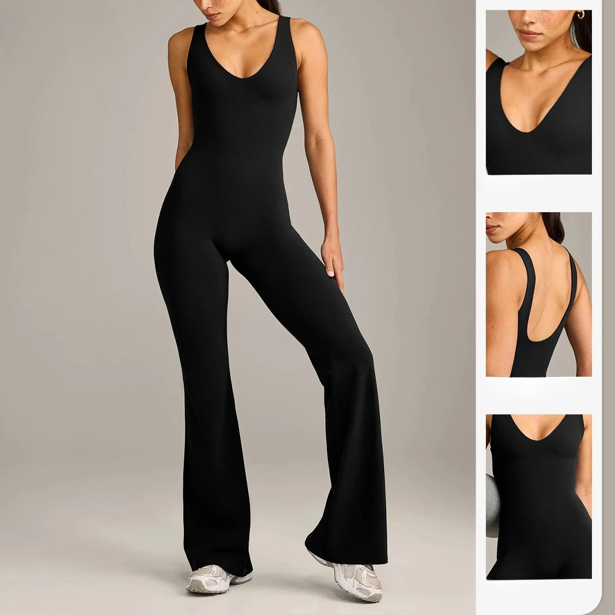 Backless Flared One-piece Long Women's Butt Lift Fitness Jumpsuit One-piece Yoga Sportswear Suitable for Casual Training
