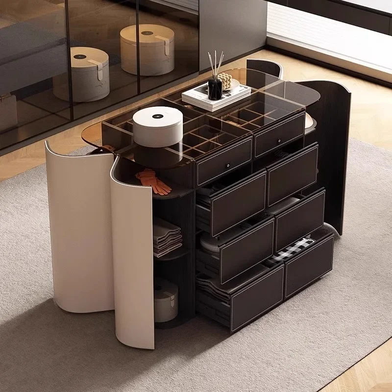 High-end villa jewelry display cabinet saddle leather storage cabinet