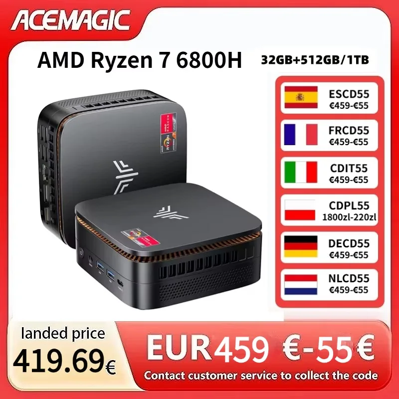 Mini PC AMD Ryzen 7 6800H, 32 GB DPDDR5, SSD de 1 TB, Pantallas Triples 4K, Gráficos Radeon, Windows 11 Pro Preinstalado, Computadora Portátil