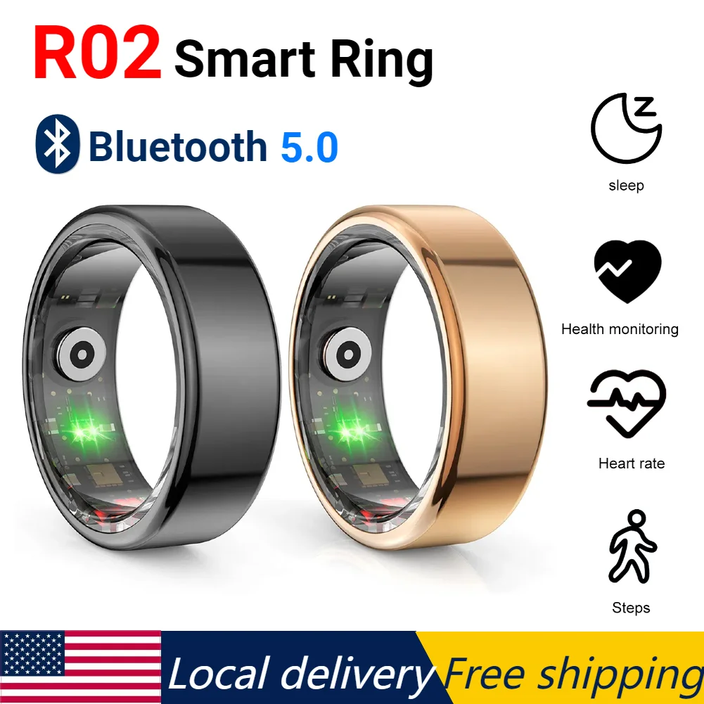 R02 Smart Ring Fitness Tracker Ring IP68 & 5ATM Waterproof Blood Oxygen Tracker Multi-sport Modes Wearable for Android for IOS