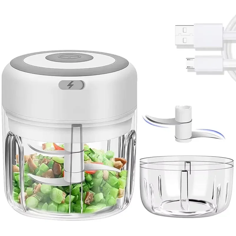 2 Cups Wireless Garlic Masher Food Cutter Handheld Portable Minced Garlic Pepper Vegetable Nut Children's Food Blender