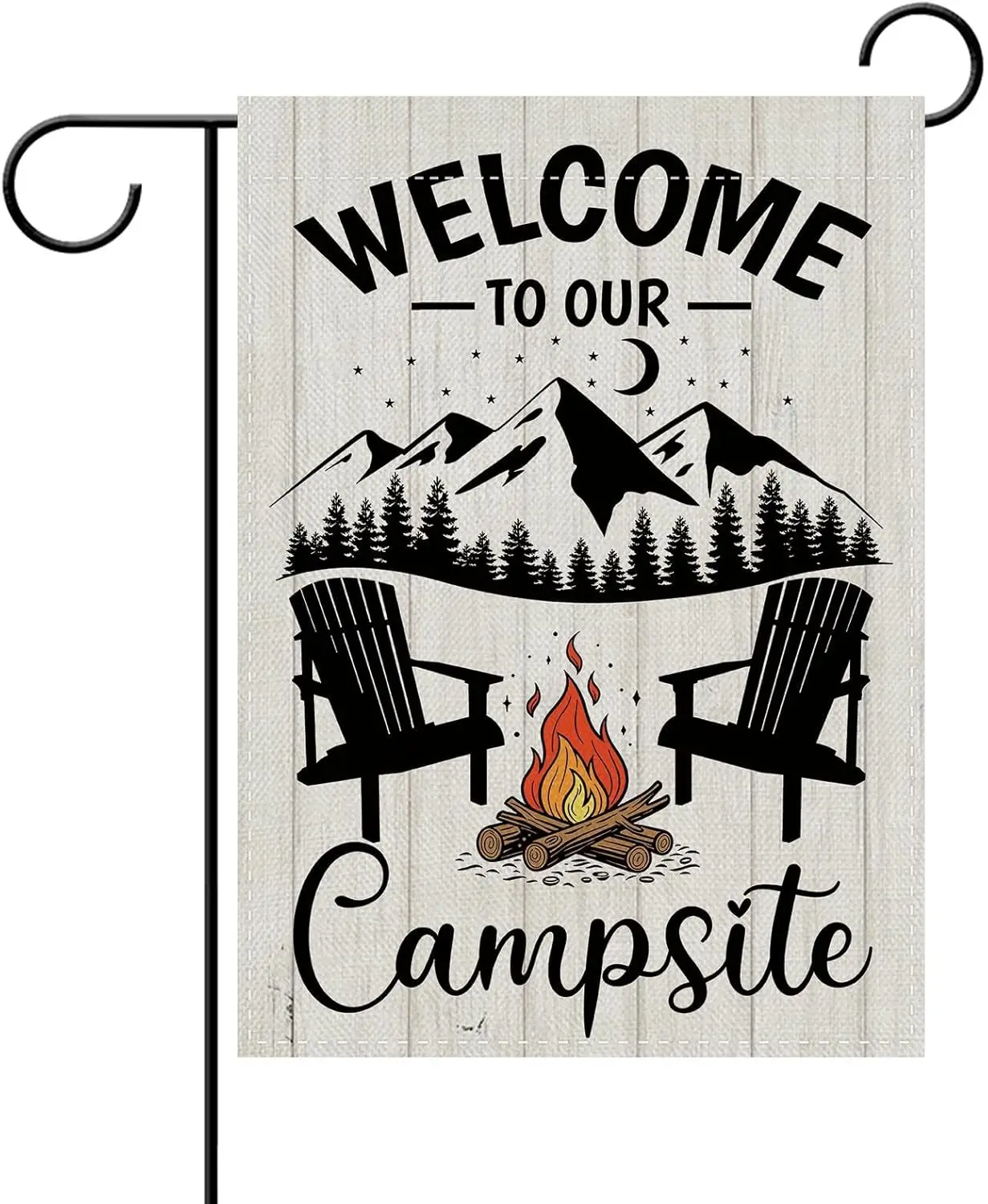 Dyrenson Welcome To Our Campsite Decorative Garden Flag, Camping Campfire Chair Mountain Forest Yard Outside Home Decoration AAS