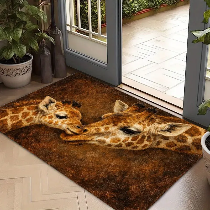 Unique 2D Print Giraffe Safari Animal Design Doormat Welcome Rug for Entrance Mat Porch Hallway Outdoor Durable Decor Accent Mat
