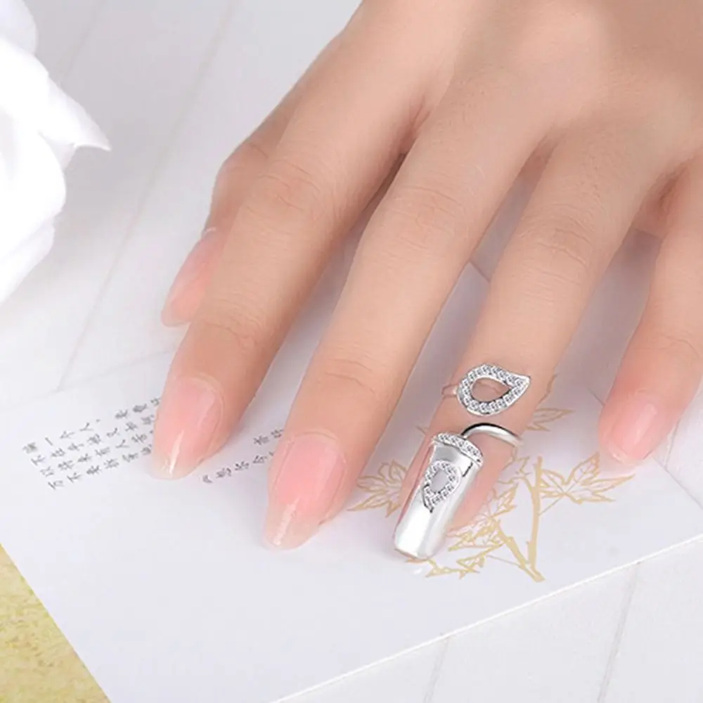 Niche Design Flower Rhinestone Opening Ring Sweet Women Nail Ring Finger Ring Fashion Jewelry Fingernail Protective