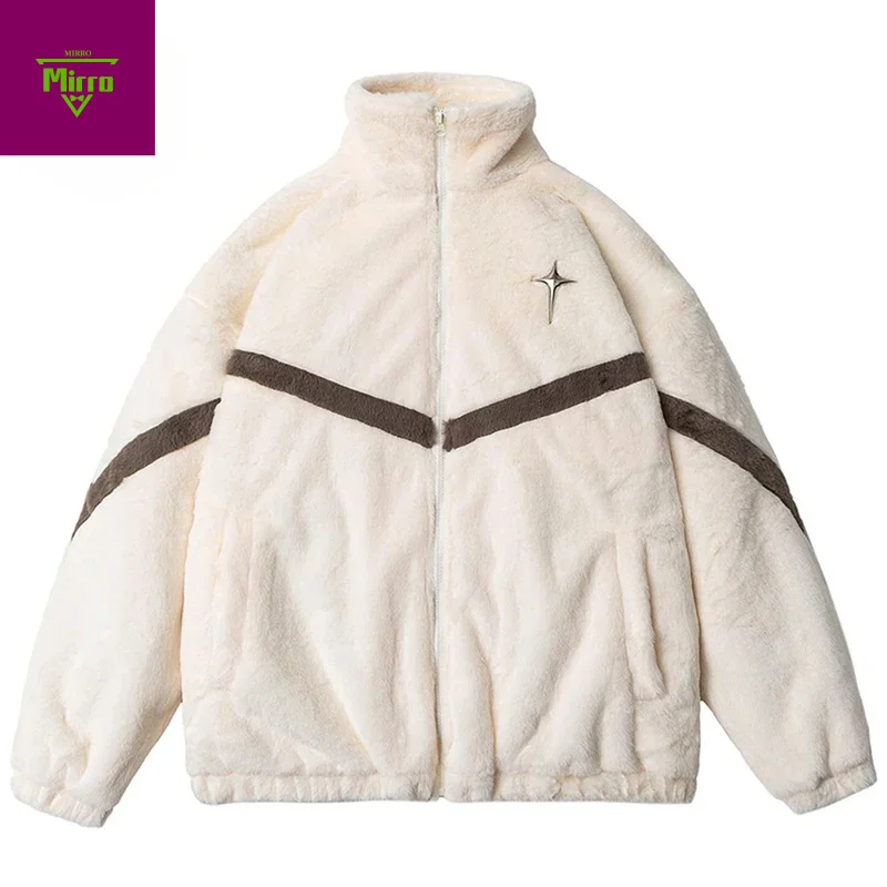 

Winter Plush Jackets Thicken Warm Parkas Coats Men Streetwear Harajuku Hip Hop Oversized Jackets Fuzzy Fluffy Padded Parkas