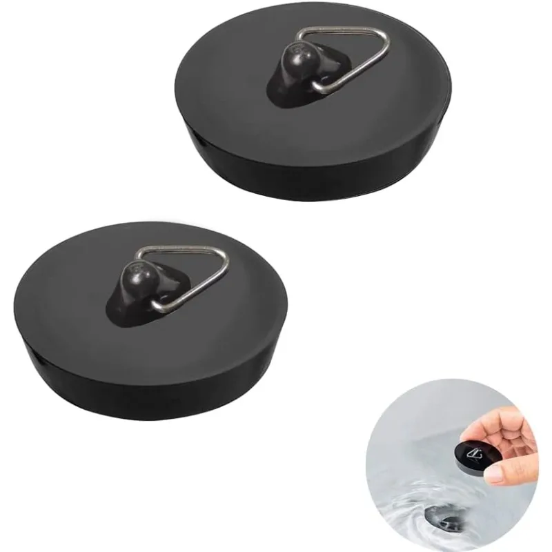 2Pcs Universal Sink Drain Stopper Rubber Bath Plug with Pull Ring Bathroom Bathtub Kitchen Water Stopper