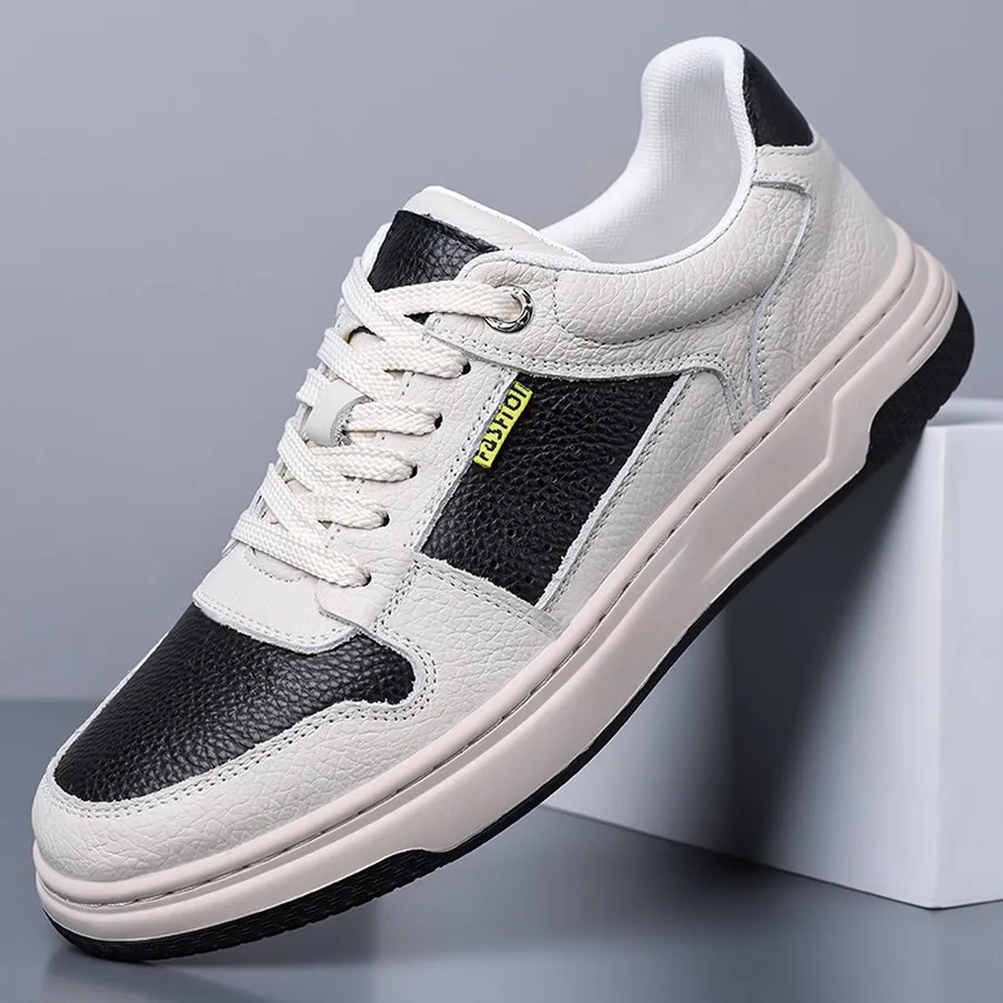 Men's Low-Top Lace-Up Sneakers, Two-Tone Patchwork, Round Toe, Everyday Casual and Outdoor Wear