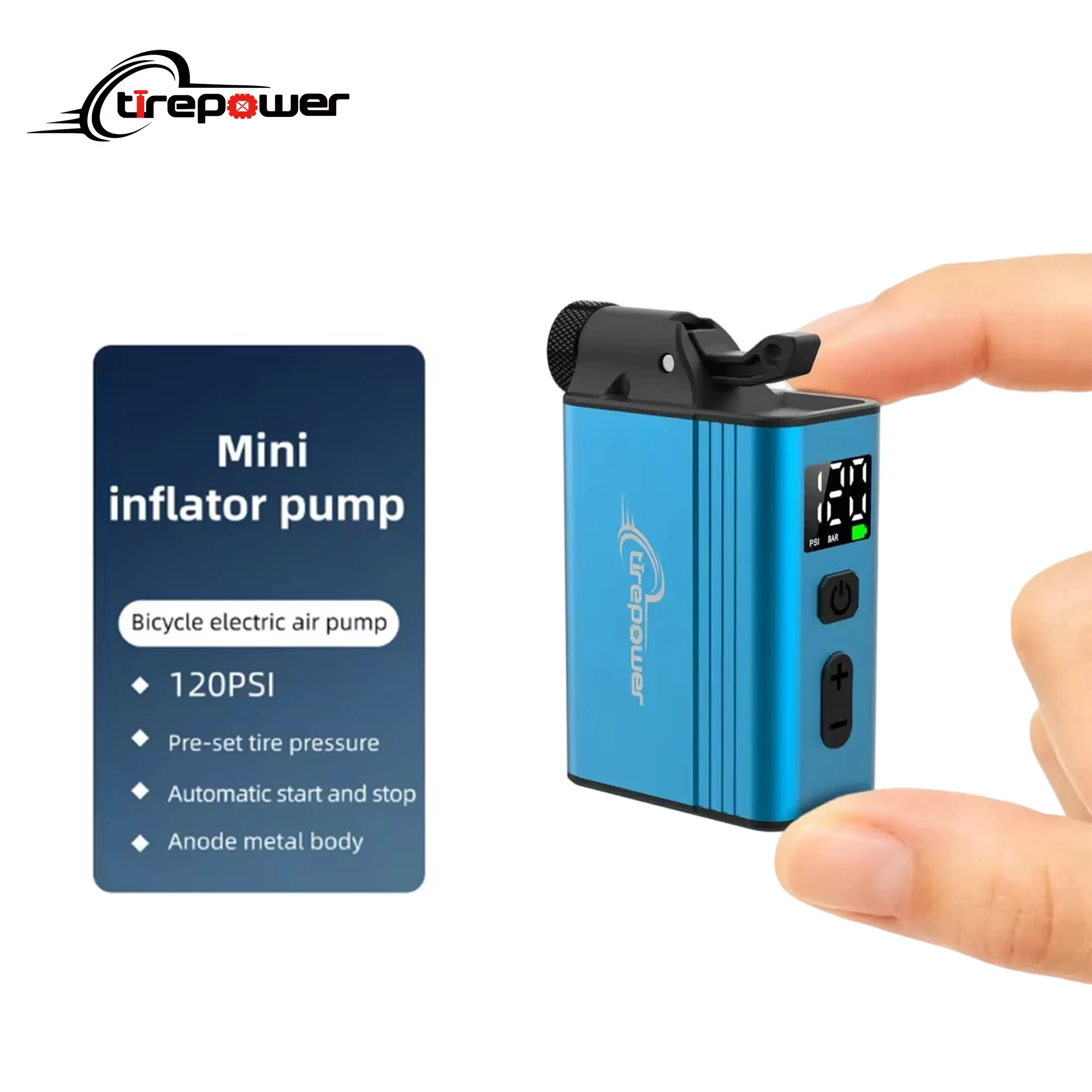 120 PSI E1-Mini Alloy Portable Bike Electric Pump 7.4V 480mAh Fast High Air Compressor for Road MTB Schrader & Presta &Clik Tire