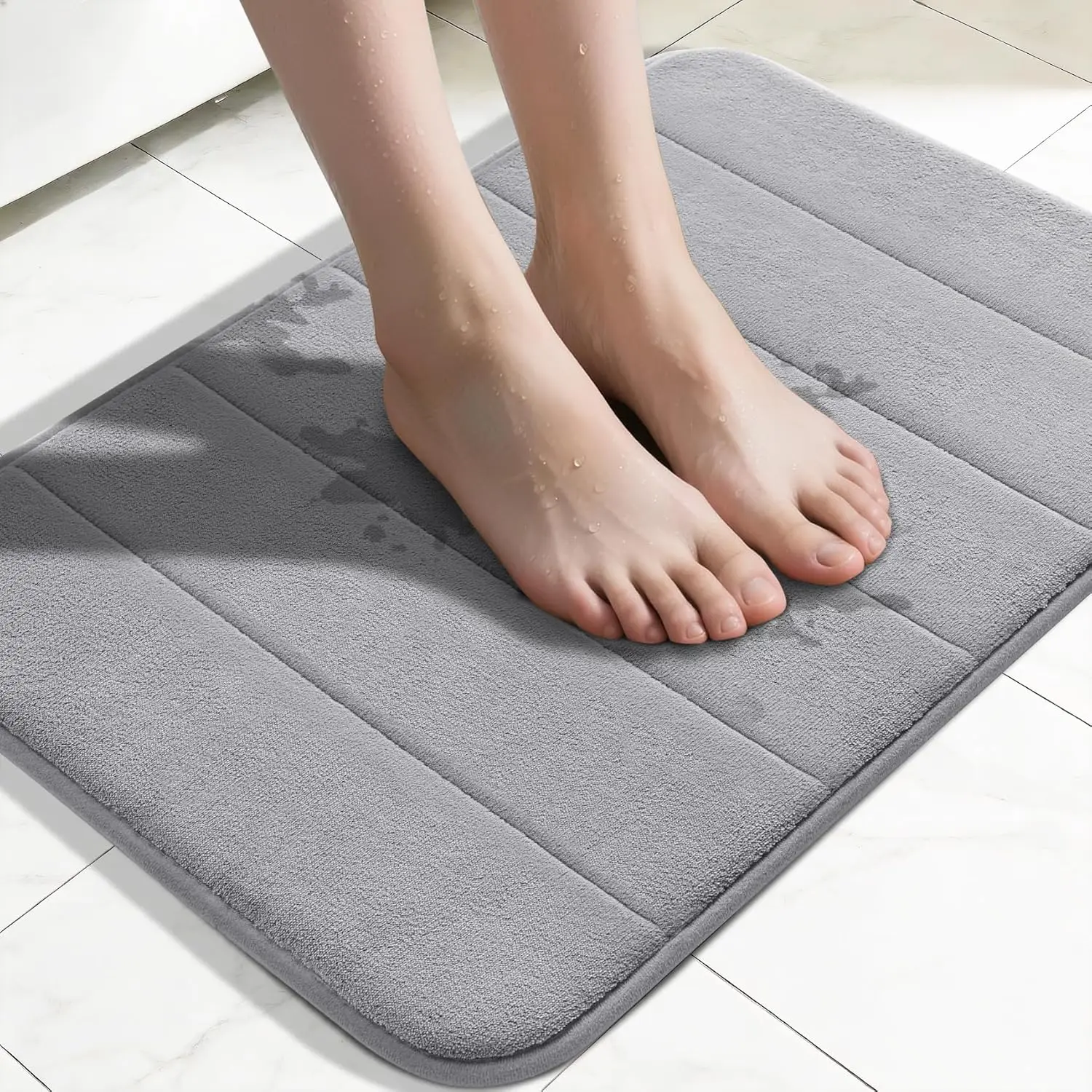 

Super Soft Absorbent Bath Mat, Non-Slip Quick Dry Memory Foam Rug for Tub Shower Home Decor, Grey 24x17
