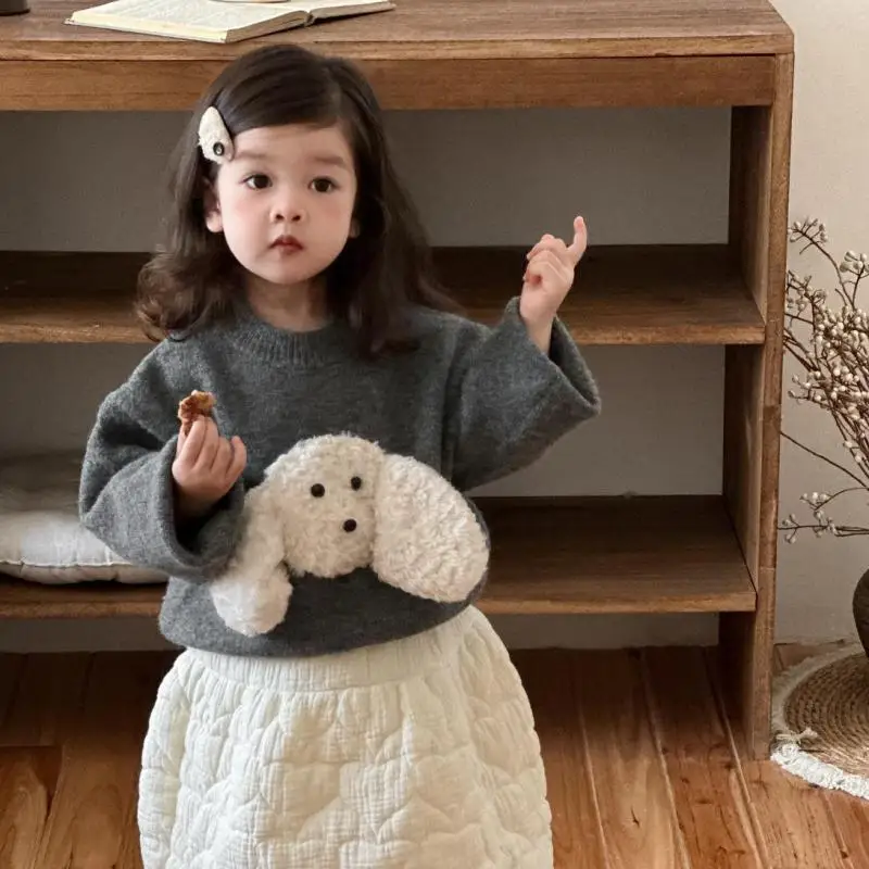

2025 Winter New Baby Long Sleeve Casual Knit Sweater Cotton Infant Girls Cute Cartoon Thick Sweater Toddler Warm Pullover Tops
