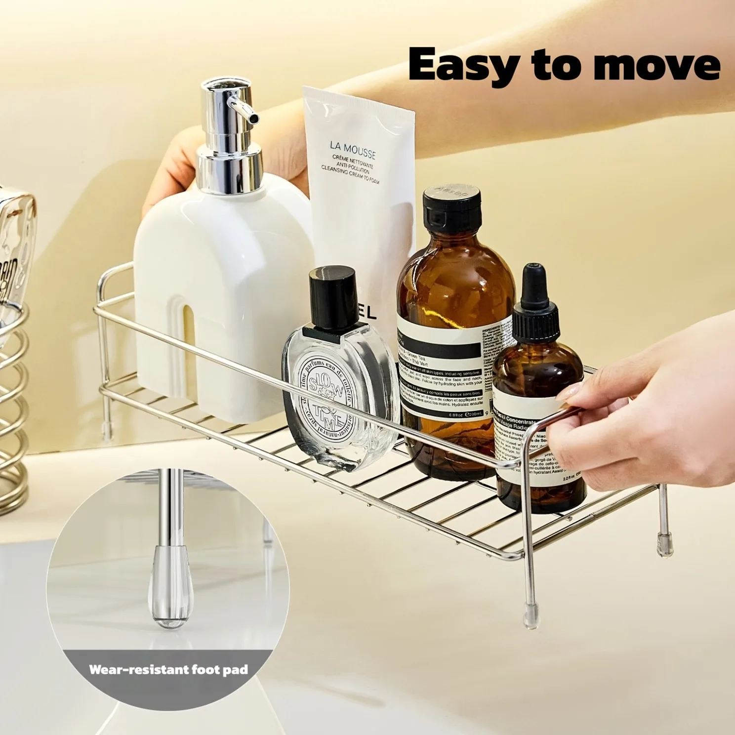 Desktop Metal Countertop Organizer Rack, Multi‑Purpose Storage Holder for Bathroom Kitchen Vanity Cosmetic Toiletry Supplies